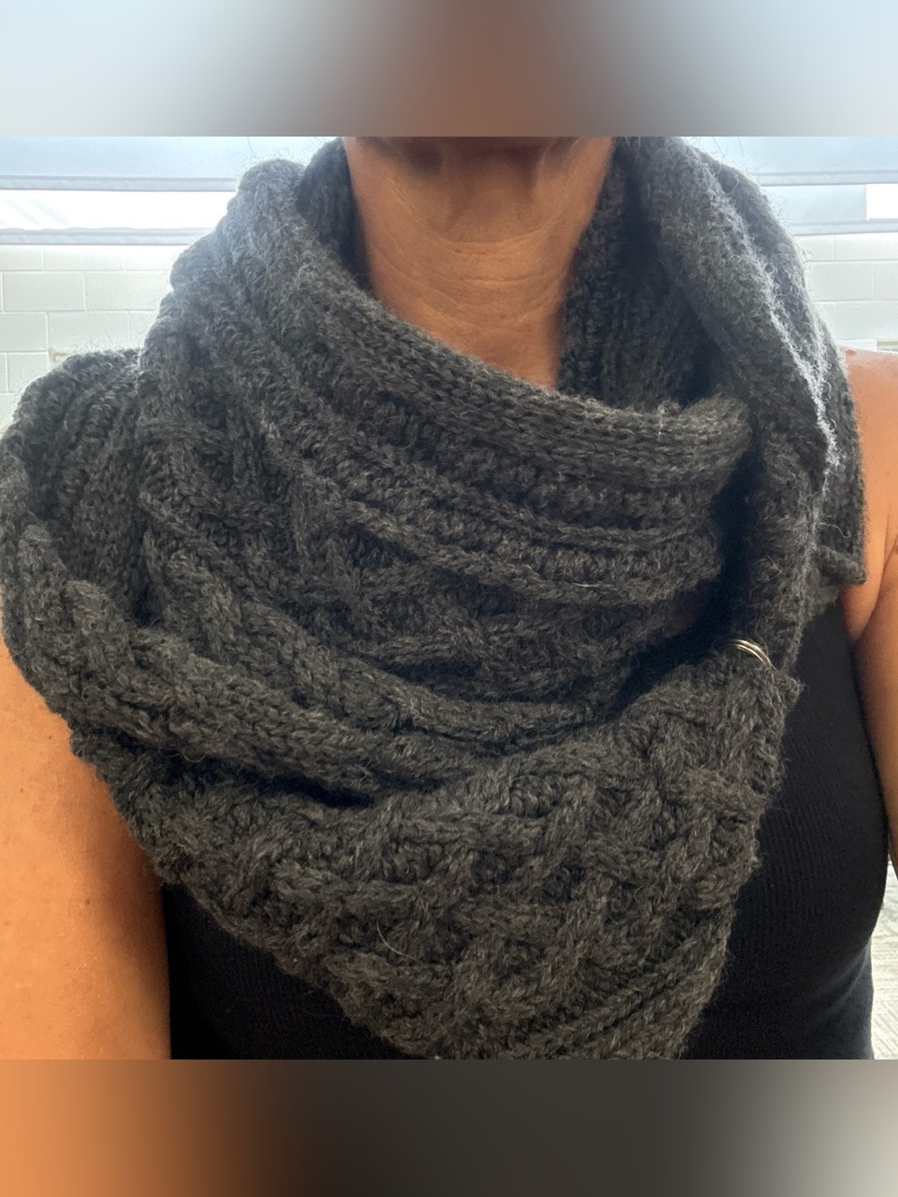 Aran Crafts charcoal grey knit scarf
